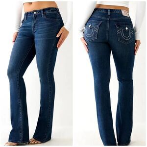 True Religion Jeans Womens 31 Becca Mid Rise Bootcut Crystal Flap Dark Glacial